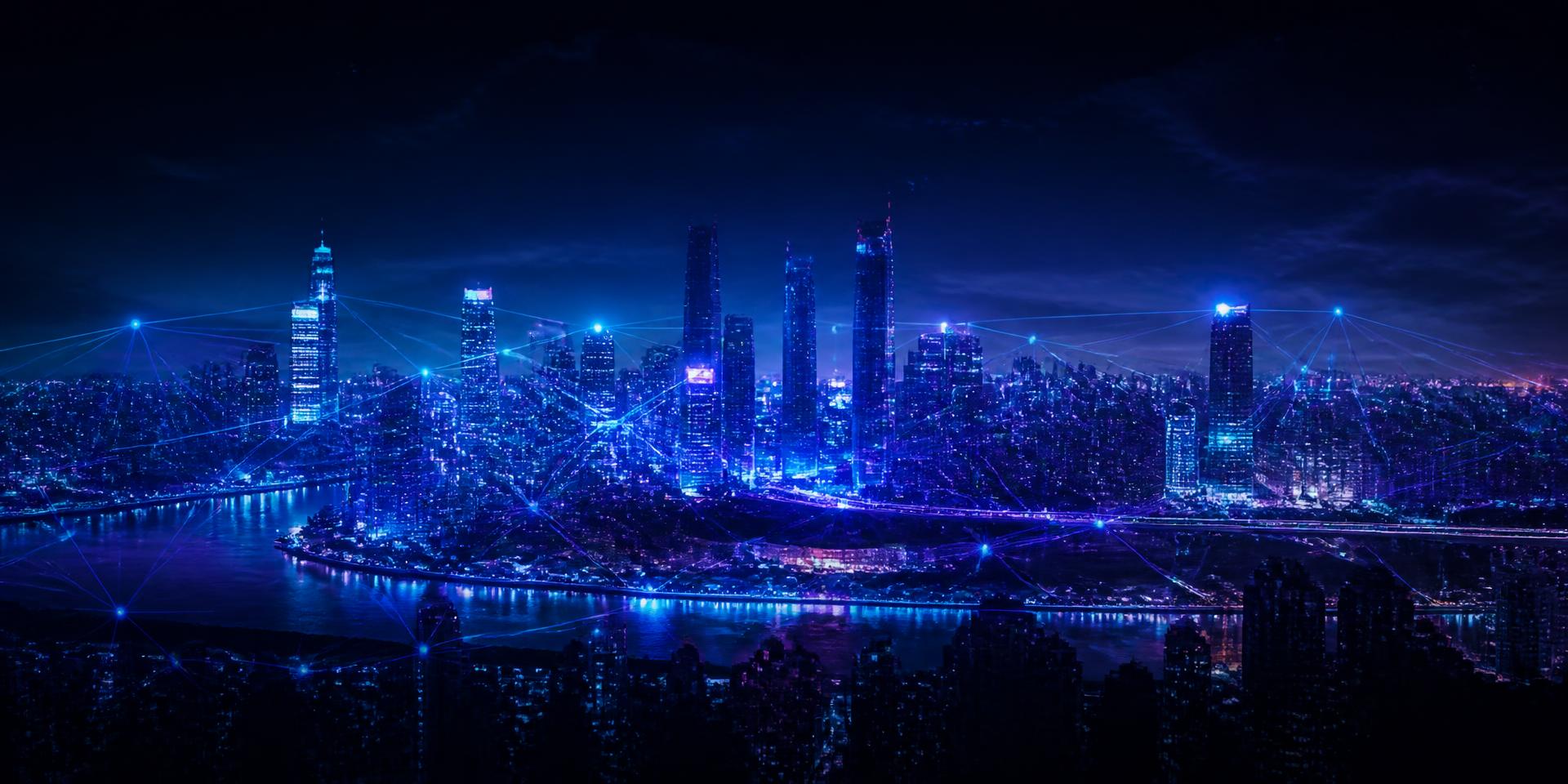 Connected night city skyline representing digital infrastructure